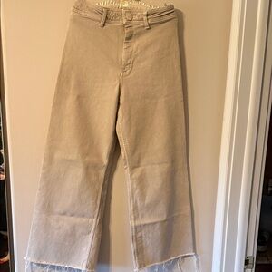 Zara Wide-Leg Frayed Hem Jeans — Light Beige